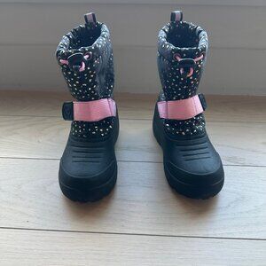 Toddler Girl's Black and Pink Faux Fur Lined Snowboots- Like New! - Size 10